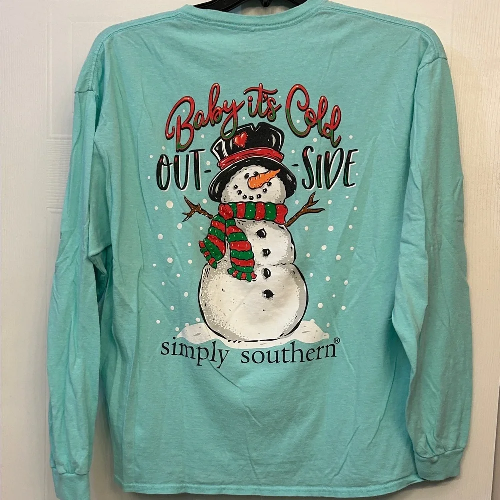 Simply Southern Turquoise Snowman Long Sleeve Tee - Picture 5 of 5